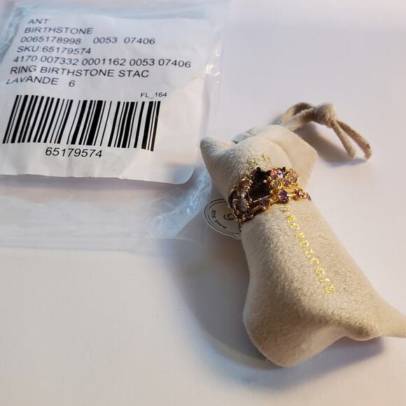 Anthropologie Stacked Birthstone Ring Set trio February Purple NWT Size 6 - Picture 3 of 11